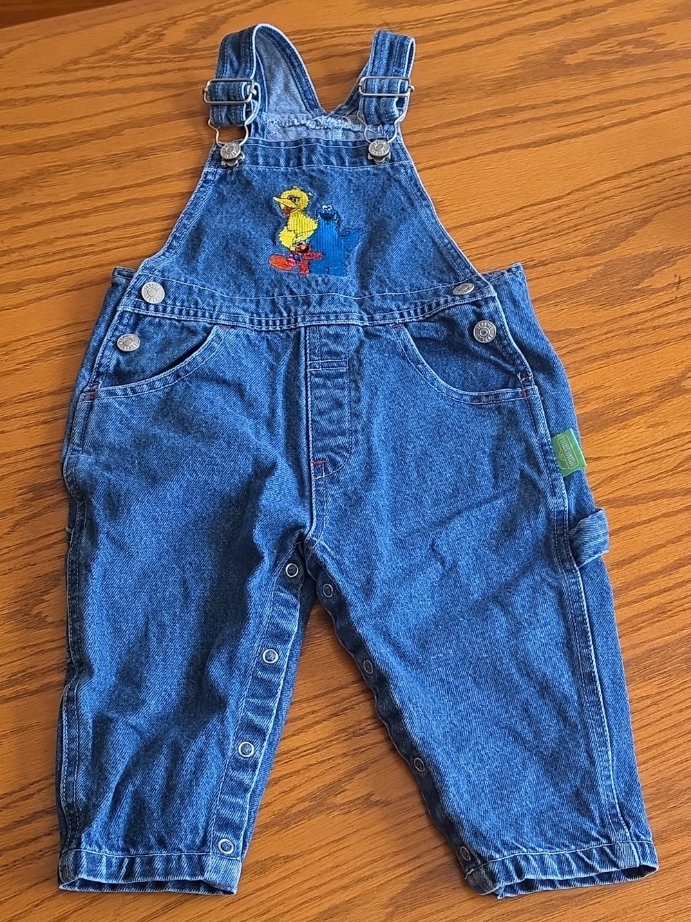 Sesame Street Blue Denim Overalls with Big Bird Embroidery